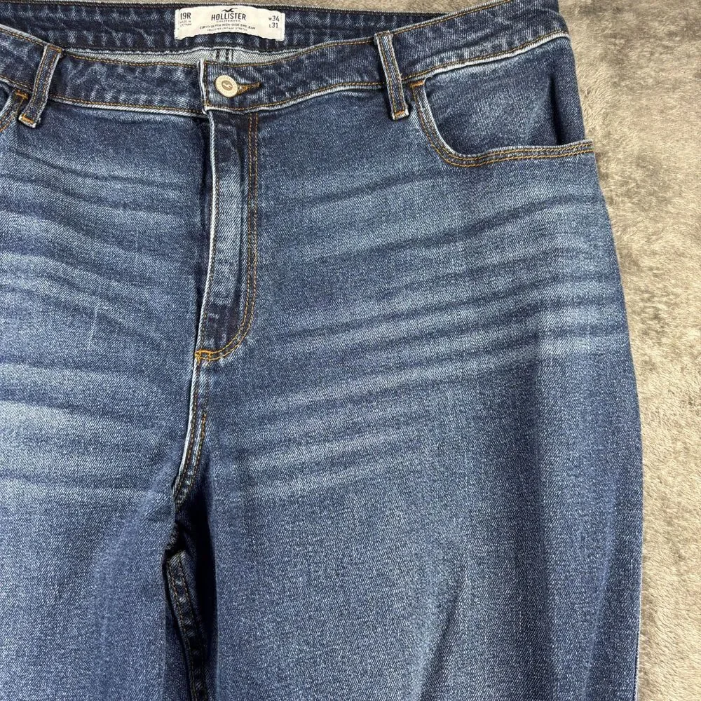 Hollister Women Jeans Curvy Ultra High Rise Dad Distressed Dark Wash Sz 19 M149 - Picture 3 of 13